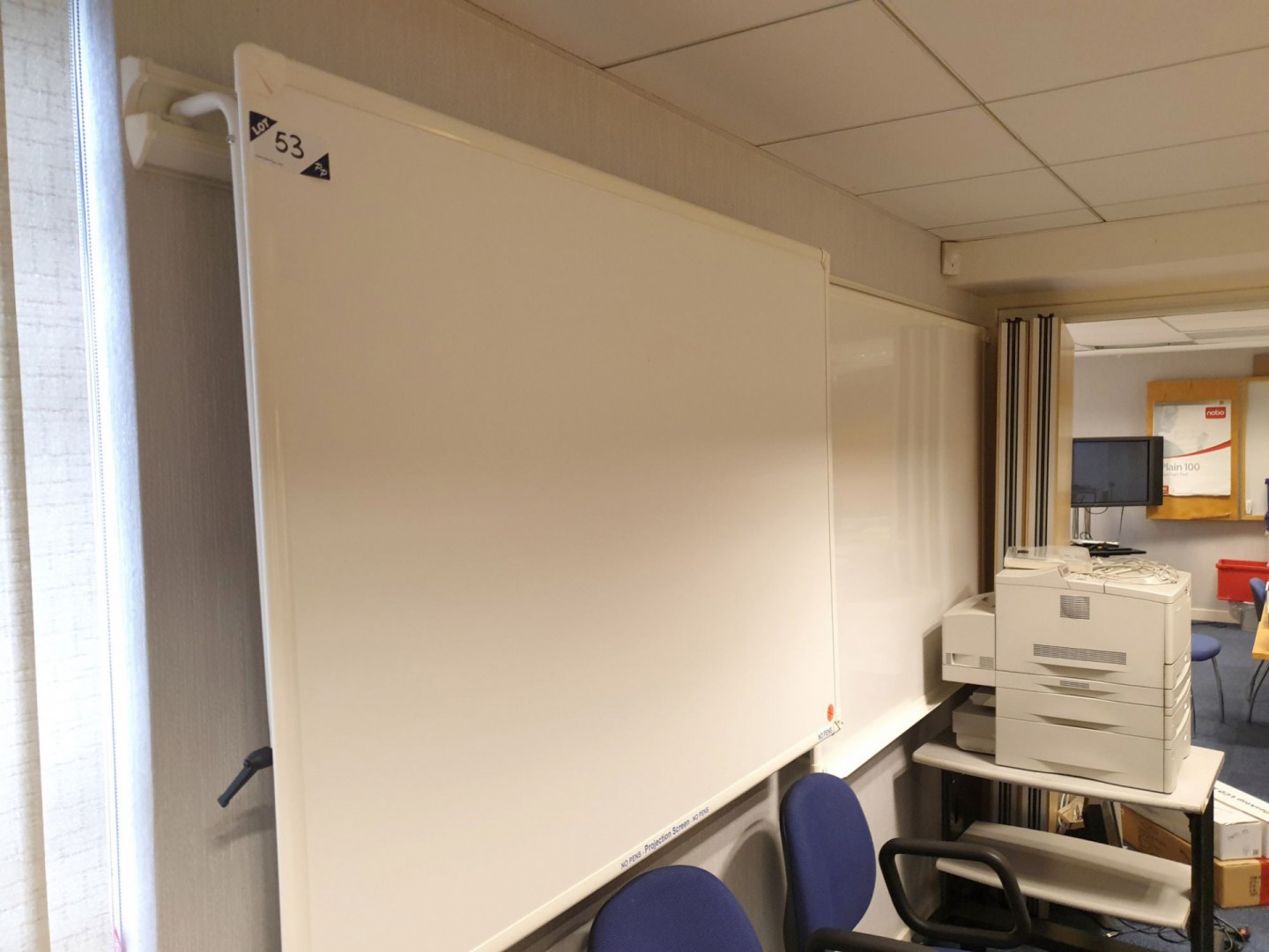 2x Pendax wall hung white board on rail system, 15...