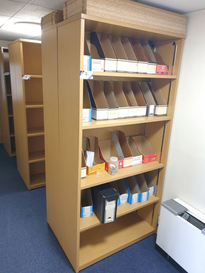 2x Sven Christiansen light oak multi shelf book ca...