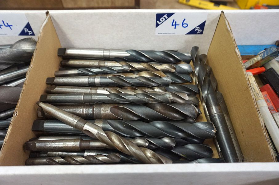 Qty various HSS taper shank twist drills
