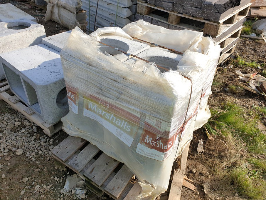 Qty various Marshalls concrete gully bases on 9 pa...