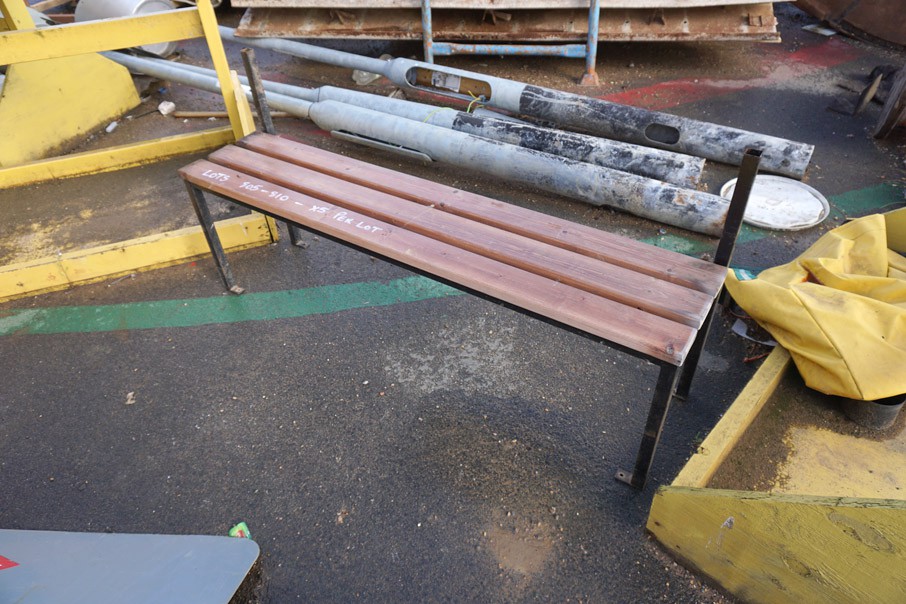 5x metal frame wooden slat benches, 1500x350mm
