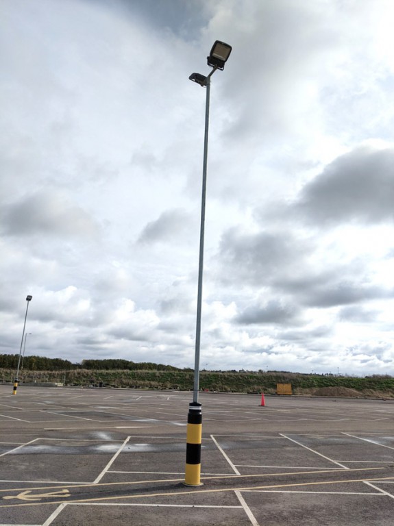 Dual LED flood light on lamp post