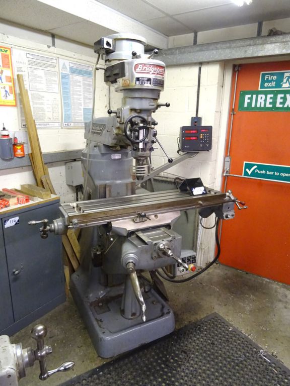 Bridgeport belt head turret mill, 42x9" table, pow...