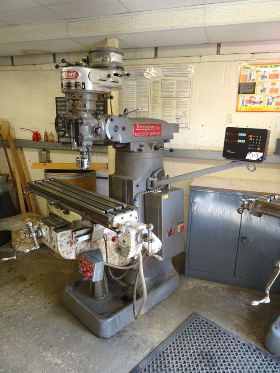 Bridgeport belt head turret mill, 42x9" table, pow...