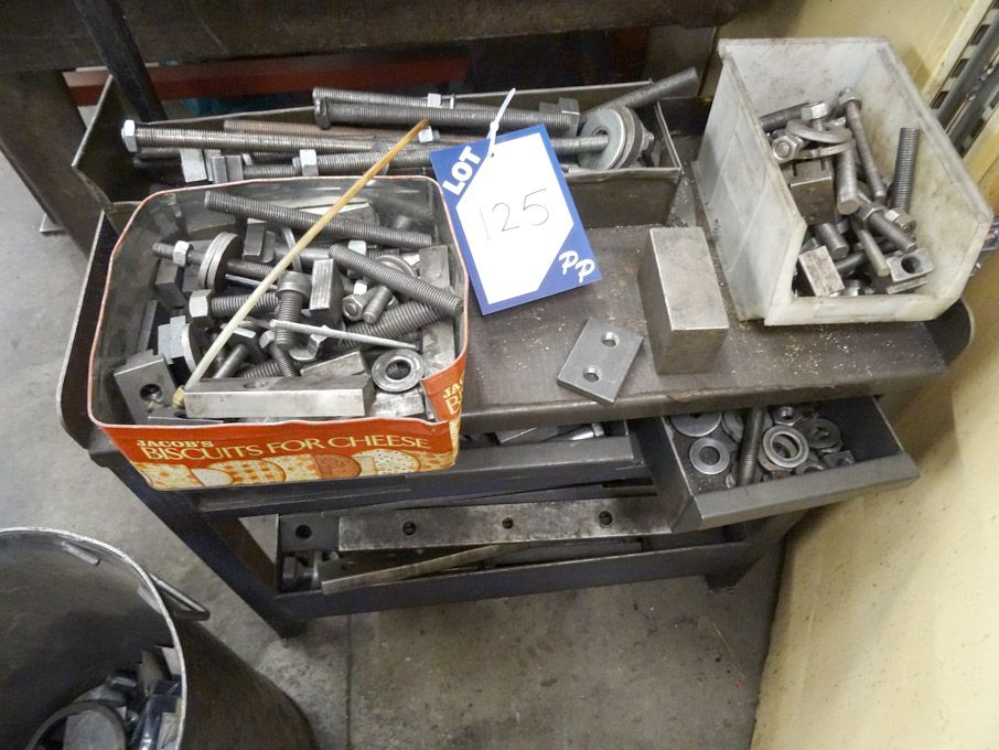 Qty various machine clamping equipment on metal st...