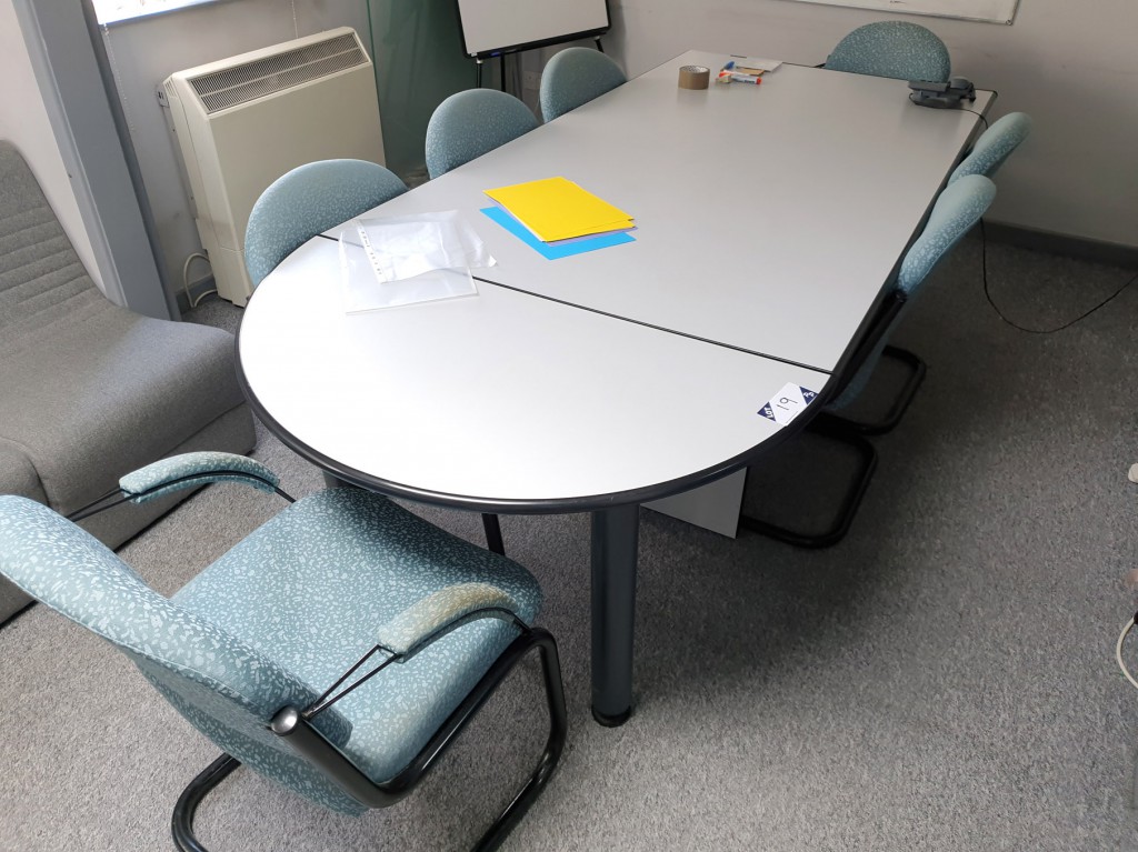 2500x1100mm grey meeting table with 7x green & bla...