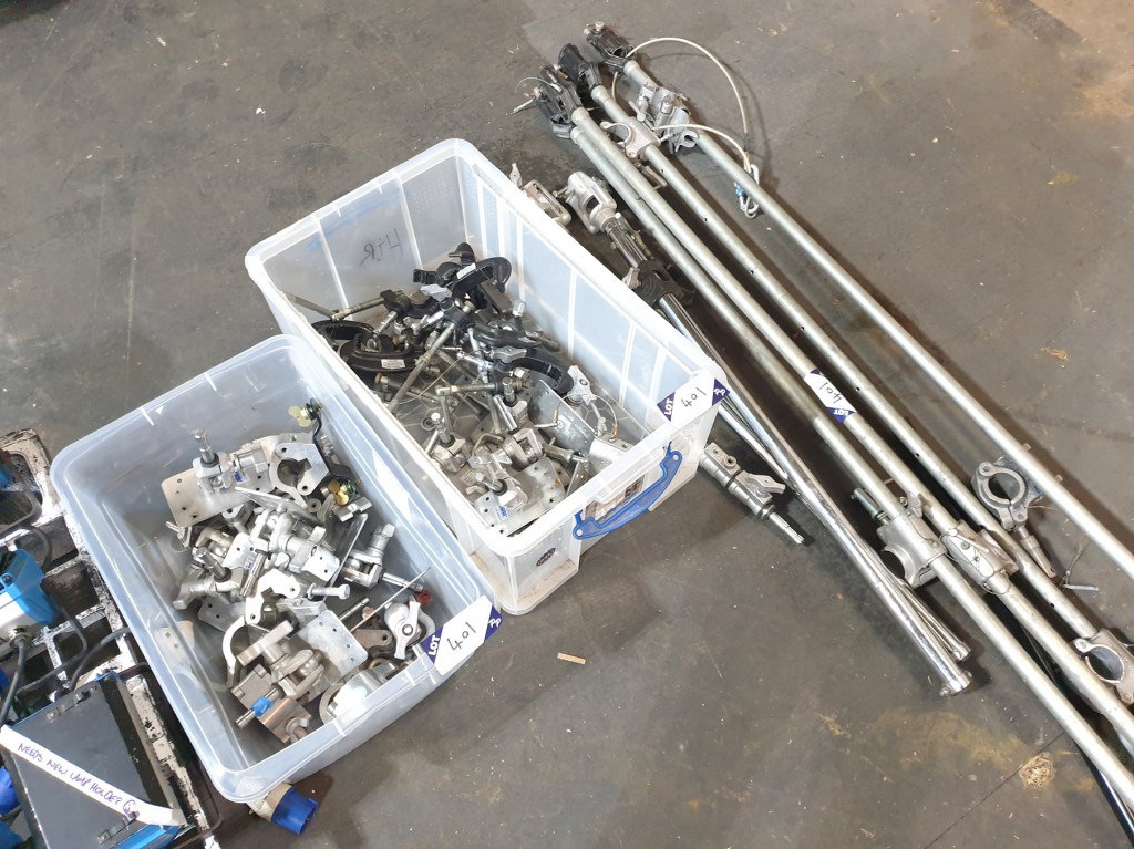 Qty various Arri clamps, brackets, lighting, poles...