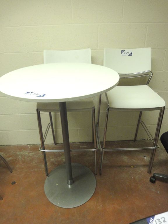 4x chrome frame, white wood breakfast bar chairs w...