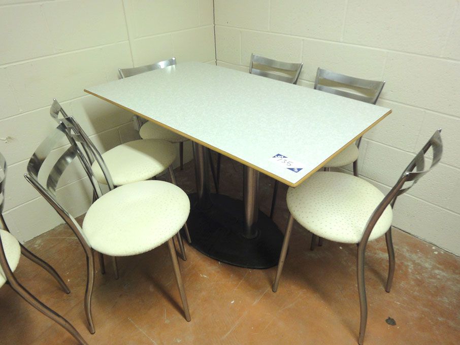1200x700mm canteen table with 6x cream chrome fram...