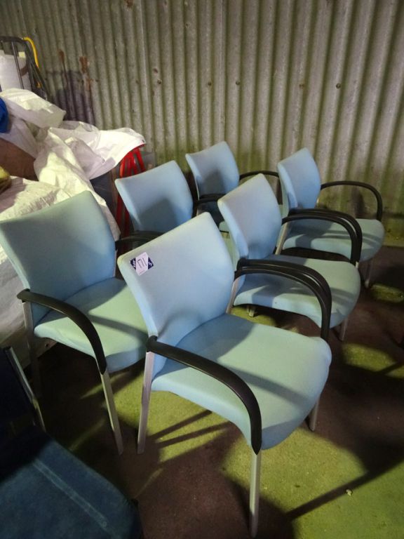 6x light blue upholstered, metal legged meeting ch...