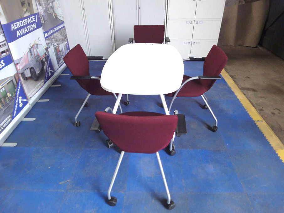 1300x800mm wooden table (on castors) with 4x Orang...