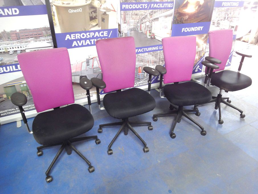 4x Vitra purple & black upholstered swivel office...