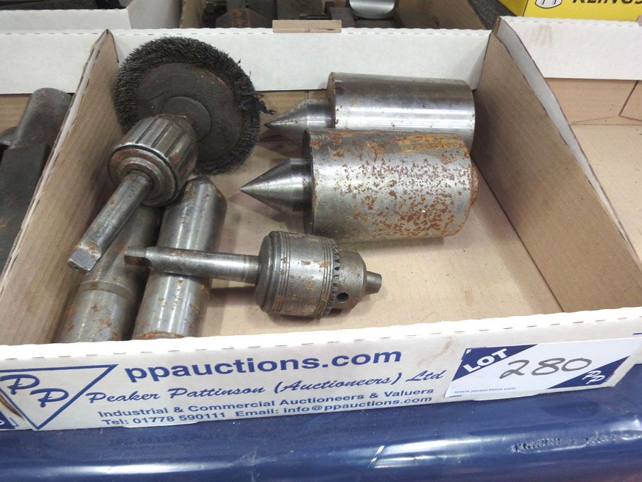 Qty various tool holders, centre pins, Jacobs chuc...