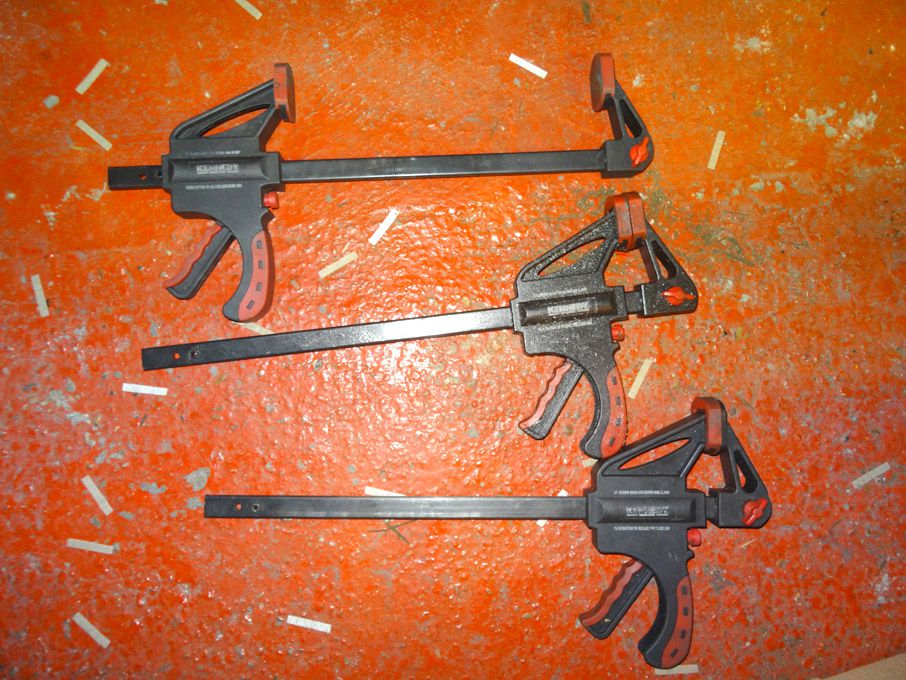 Qty various G clamps, Kennedy quick release clamps...