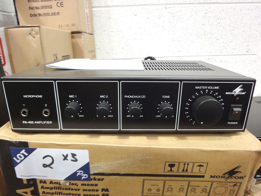 3x Monacor PA-402 mono PA amplifiers, 20W RMS (box...