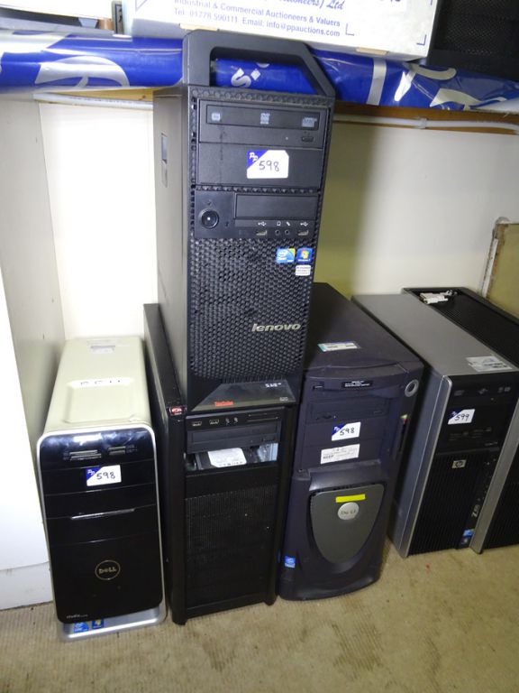 4x various PC base units inc: Dell, Lenovo, ANTEC