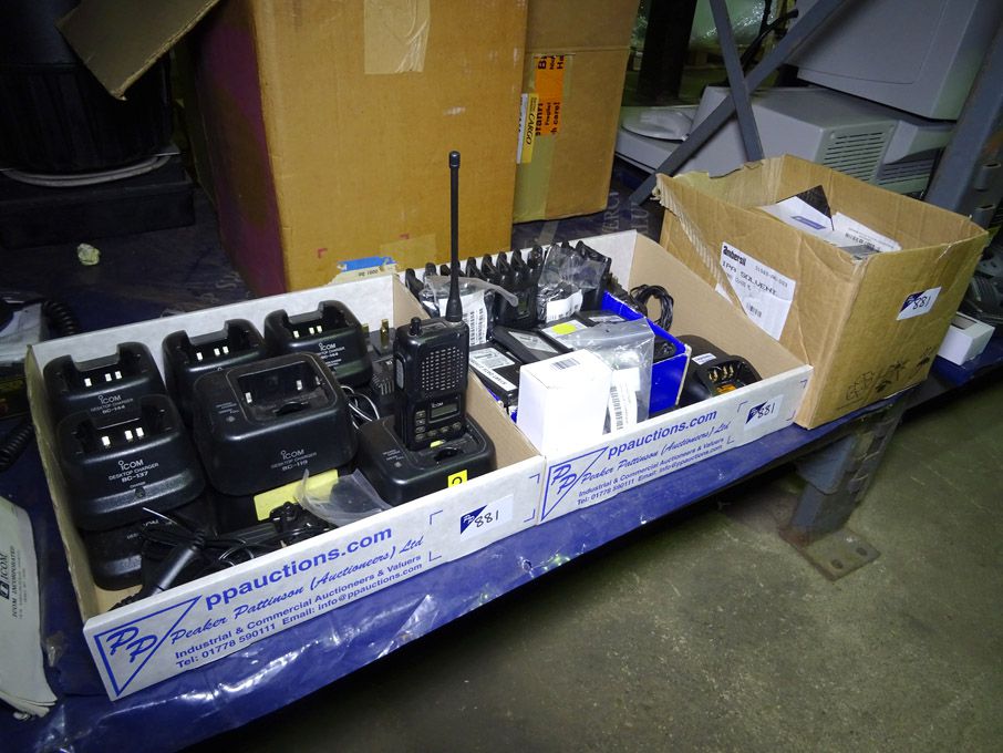 Qty various Icom desktop chargers, batteries, manu...