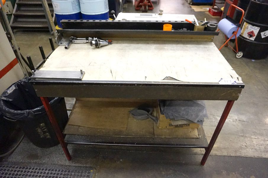 2x metal frame work tables, 1200x600mm