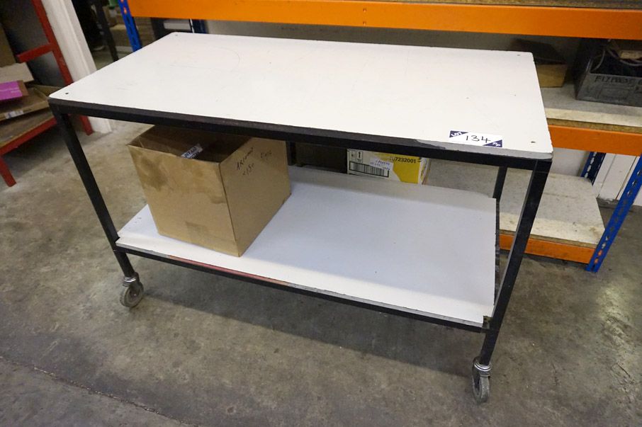 2x mobile metal frame trolleys, 1200x600mm