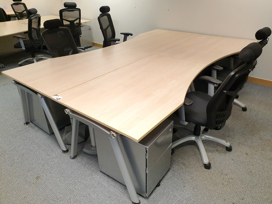 4x maple 1600x1000mm curved desks with silver 3 dr...