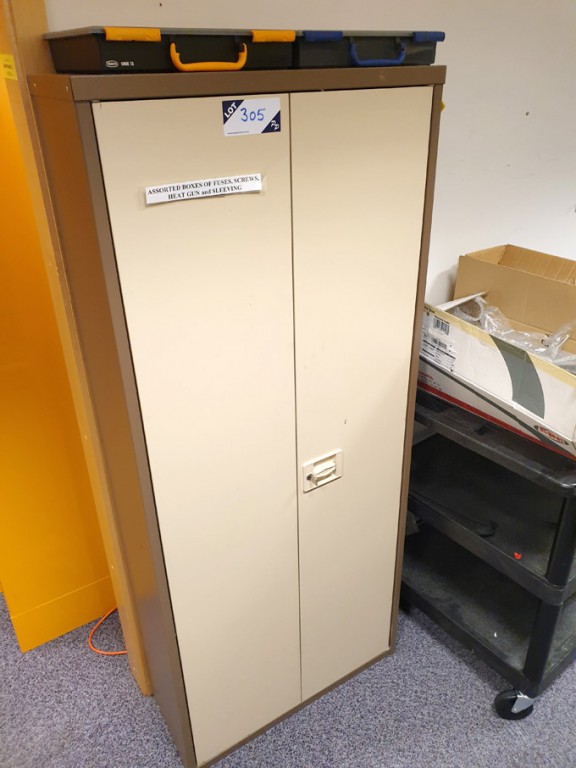 2 door metal storage cupboard inc: various spares,...