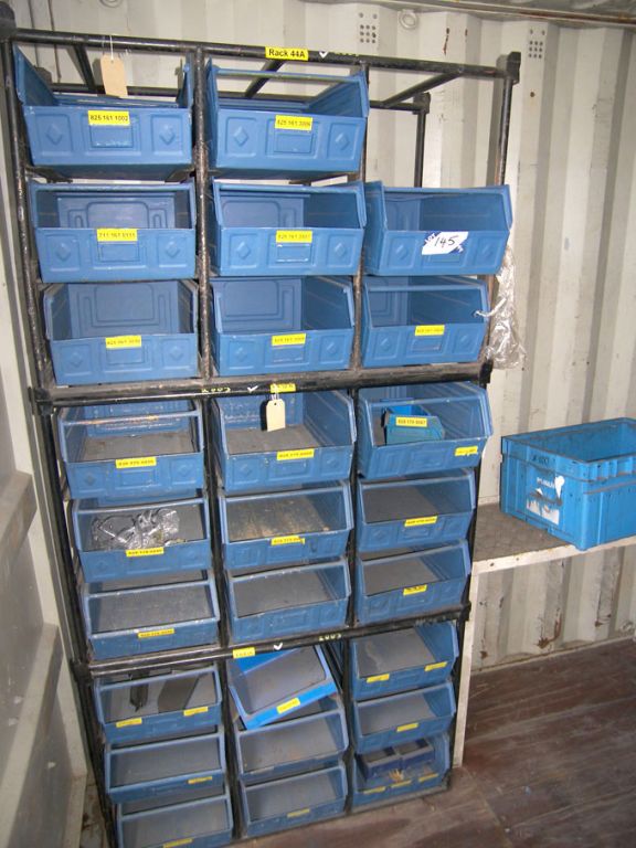 Qty metal storage racks & metal storage bins
