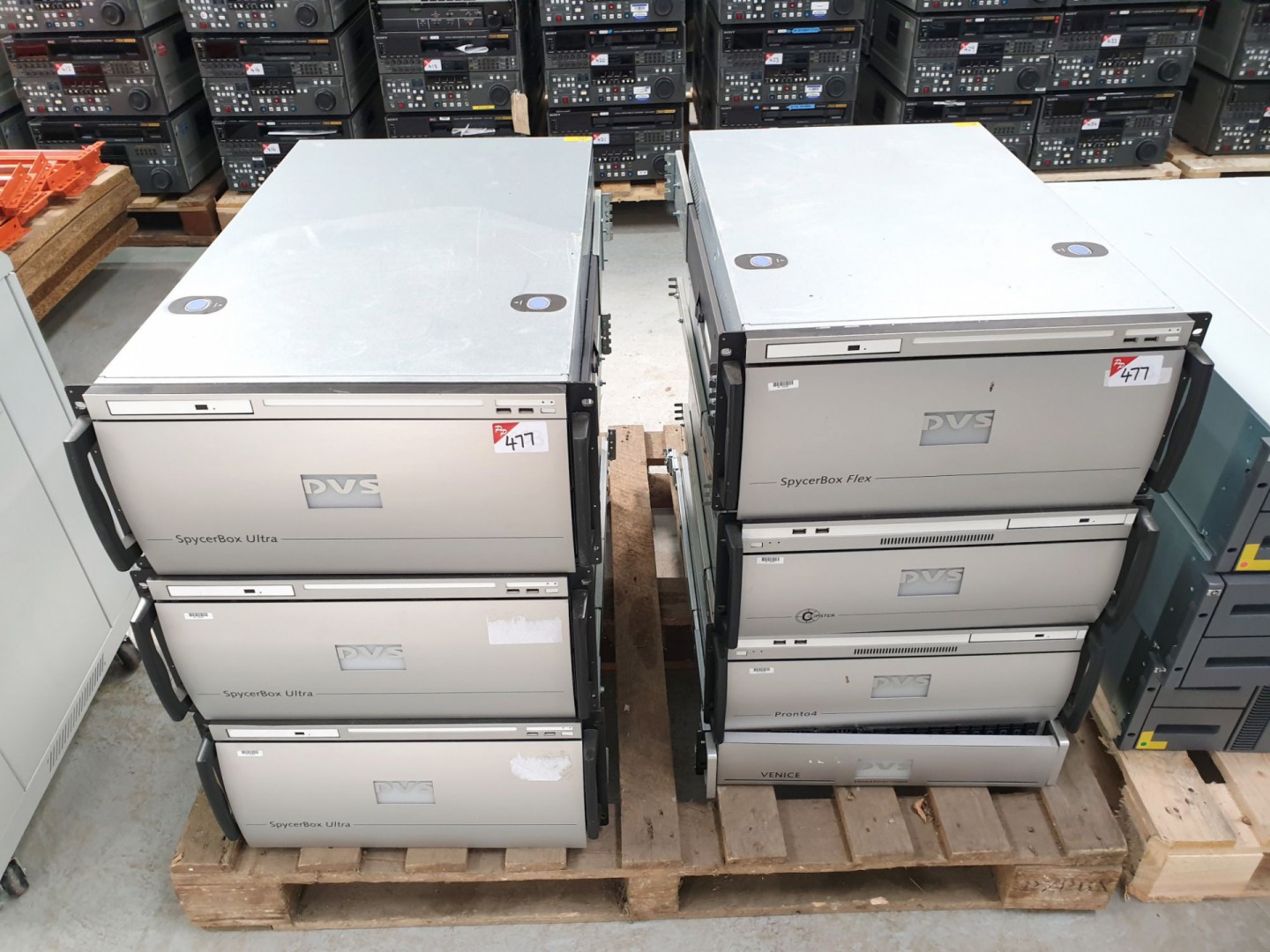 7x various Rohde & Schwarz DVS rack type media sto...