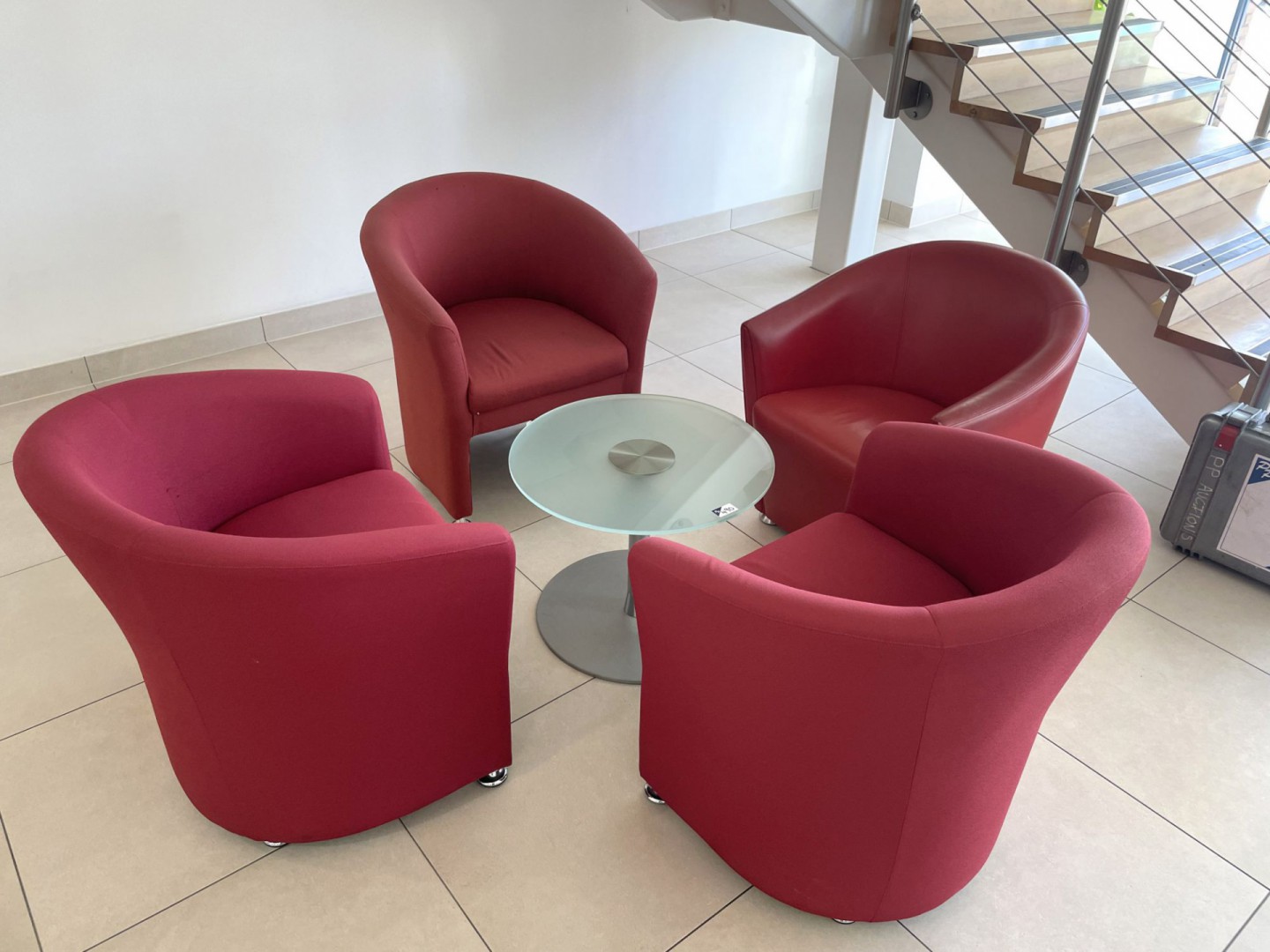 600mm dia glass top coffee / reception table with...