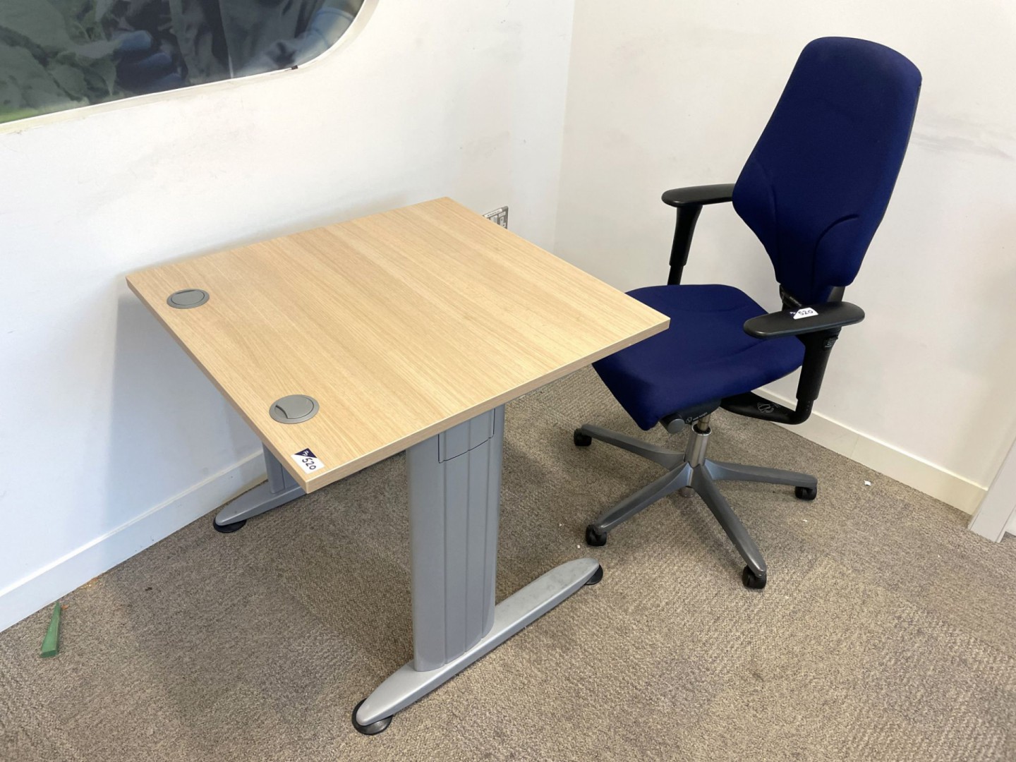 Light oak effect 760x800mm office table with purpl...