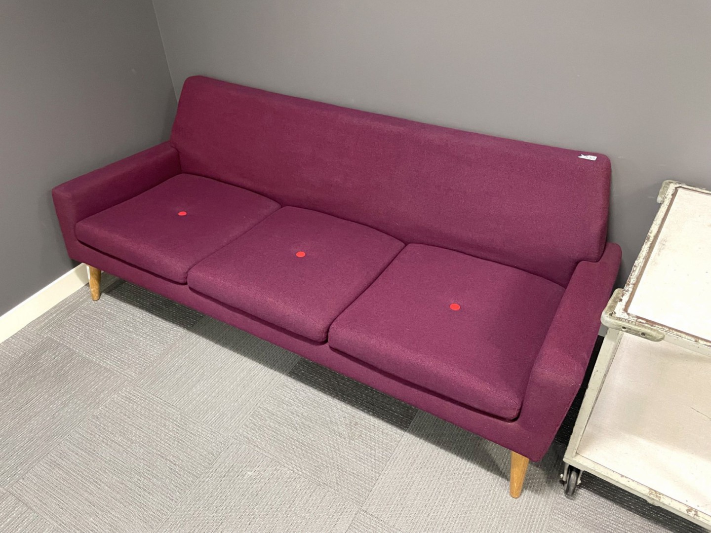 Purple 3 seater sofa on wooden feet, 2100mm long -...