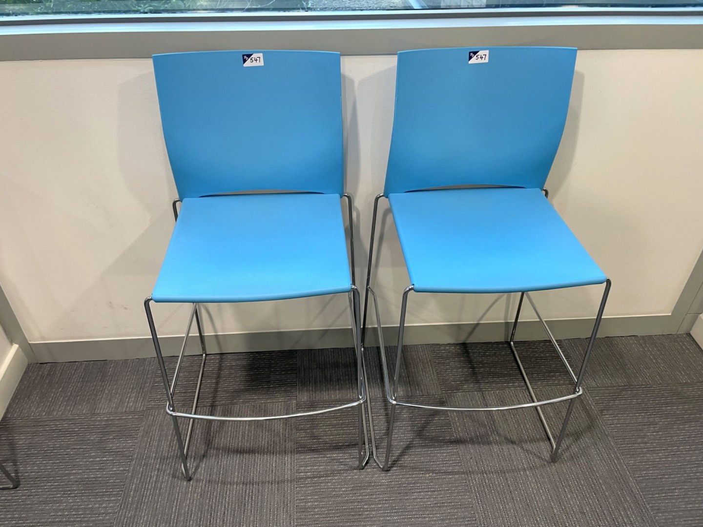 2x Connection GXP1A blue plastic chrome leg chairs...