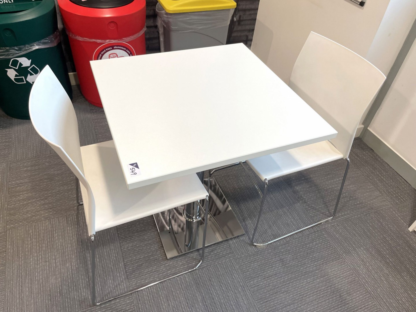 White 700x700mm canteen table with 2x Connection M...