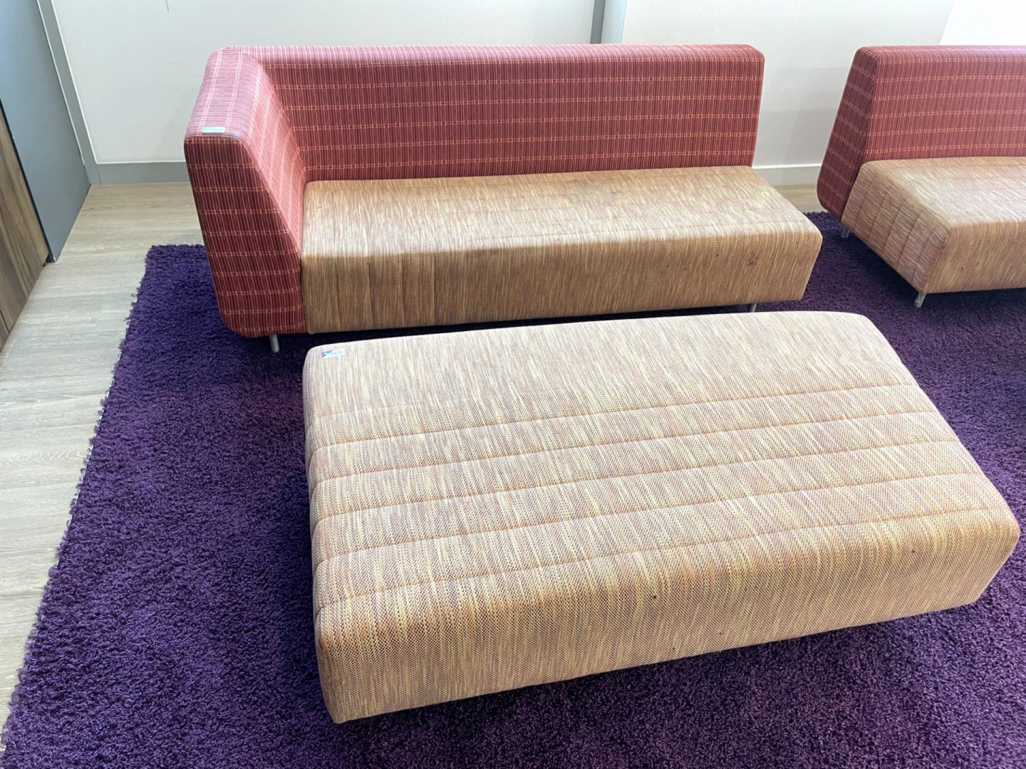 Yellow / orange reception sofa with foot stool / p...