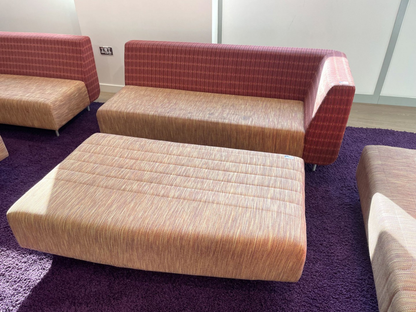 Yellow / orange reception sofa with foot stool / p...