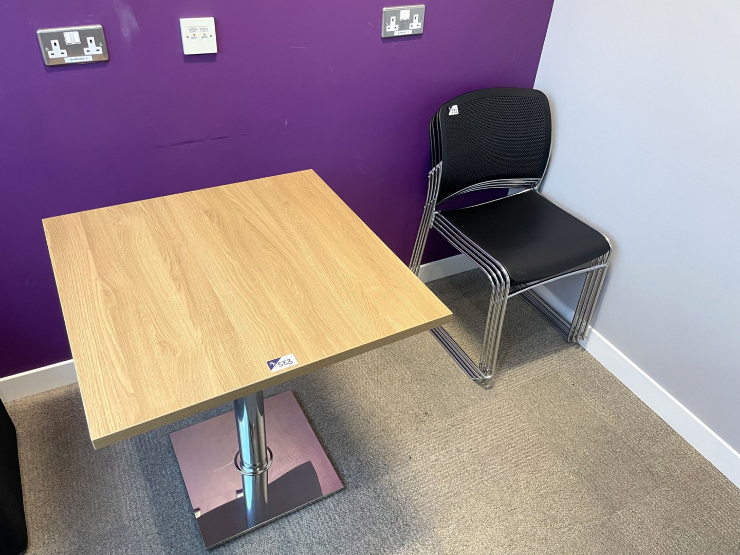 Light oak meeting table with 4x black chrome leg c...