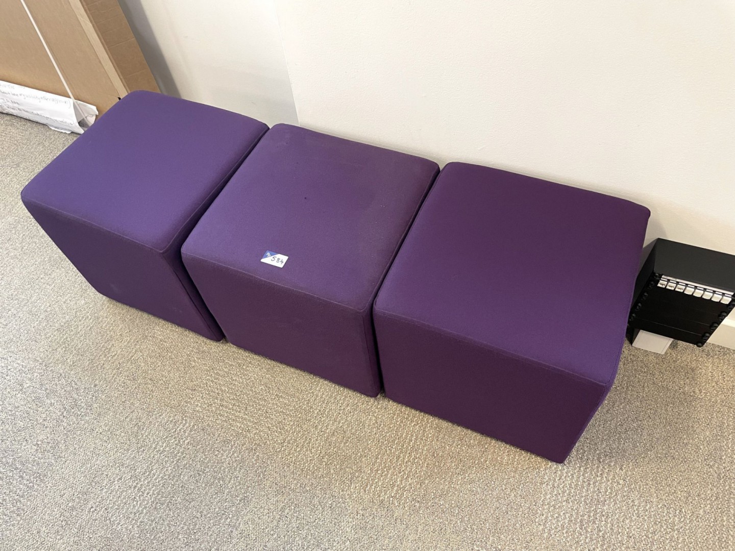 3x purple upholstered soft seating stools, 450x450...