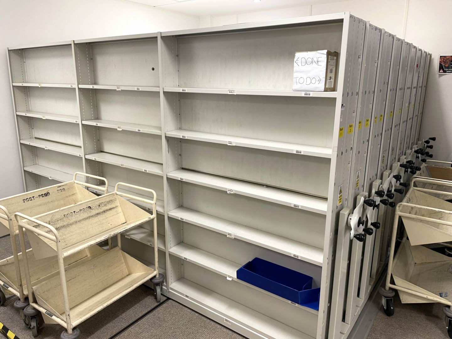 9 bays floor mounted roller storage racking, 3400x...