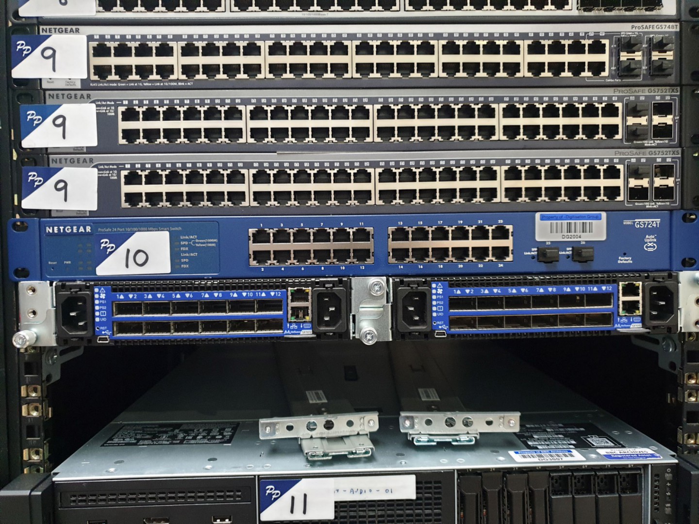 Netgear GS724T, Mellanox 1012 network switches