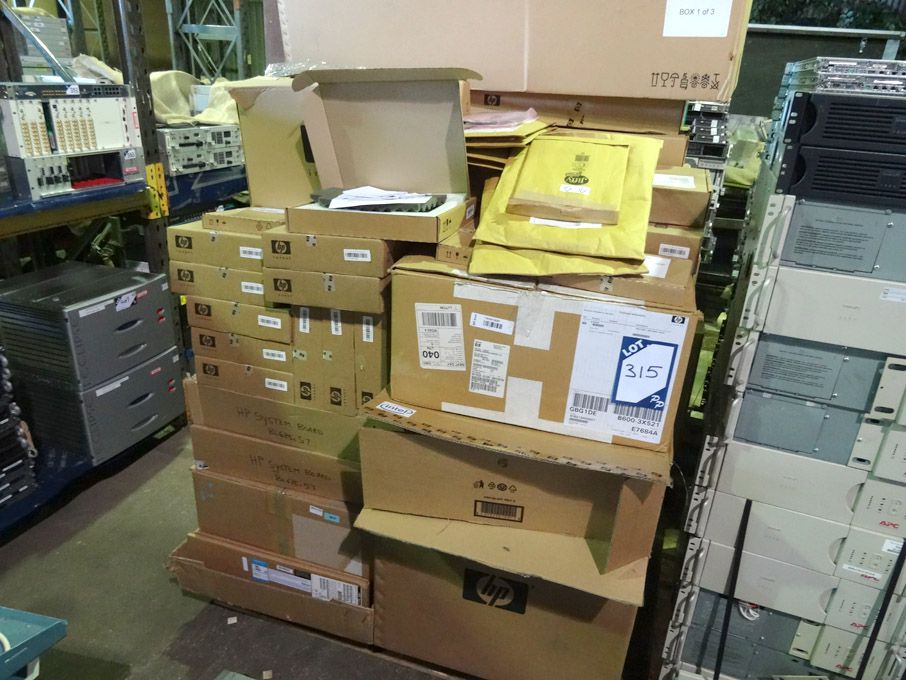 Qty HP etc rack type monitors, KVM cables, fibre c...