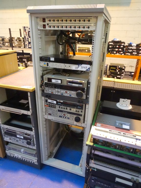 Mobile storage rack with contents inc: Sony DSR-20...