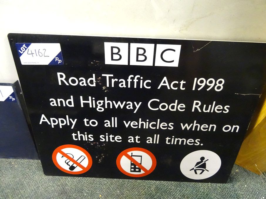 'BBC Road Traffic Act' metal sign, 600x450mm