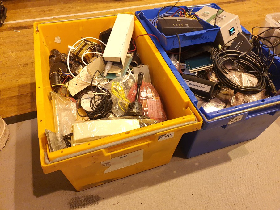 Qty various electrical spares in 2 boxes