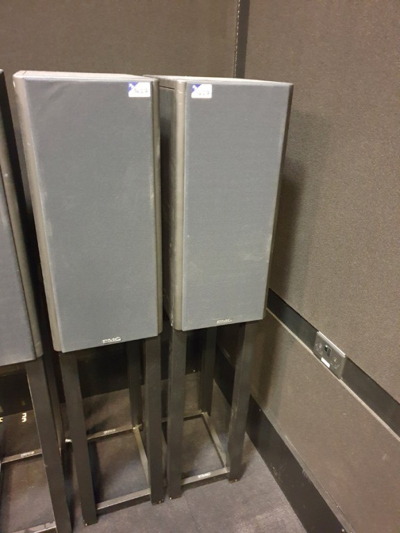 2x PMC IB1 monitoring speakers on stands