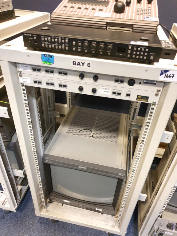 Mobile rack with Sony BVM-20E1E CRT studio monitor