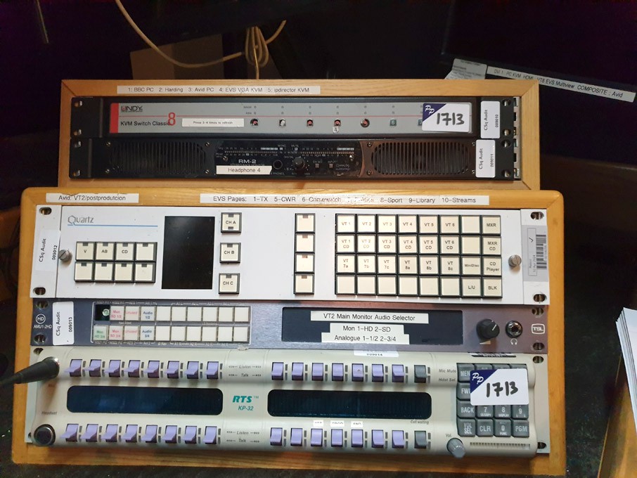Qty various inc: Lindy KVM switch, RM-2 stereo mon...