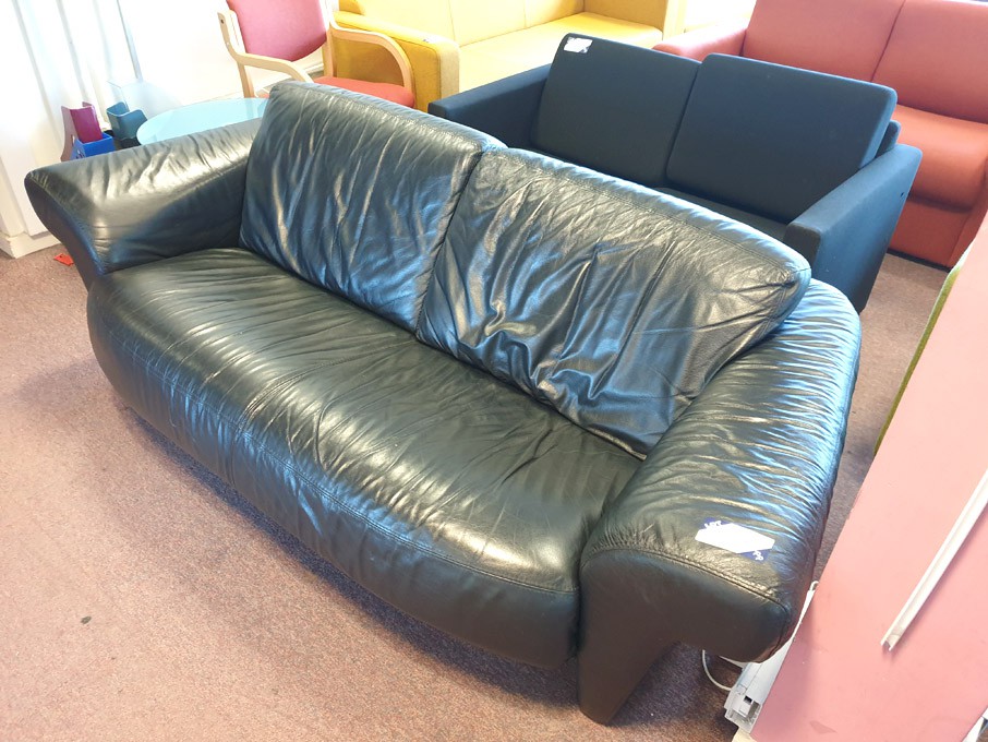 Black leather effect 2 seater sofa with armchair,...