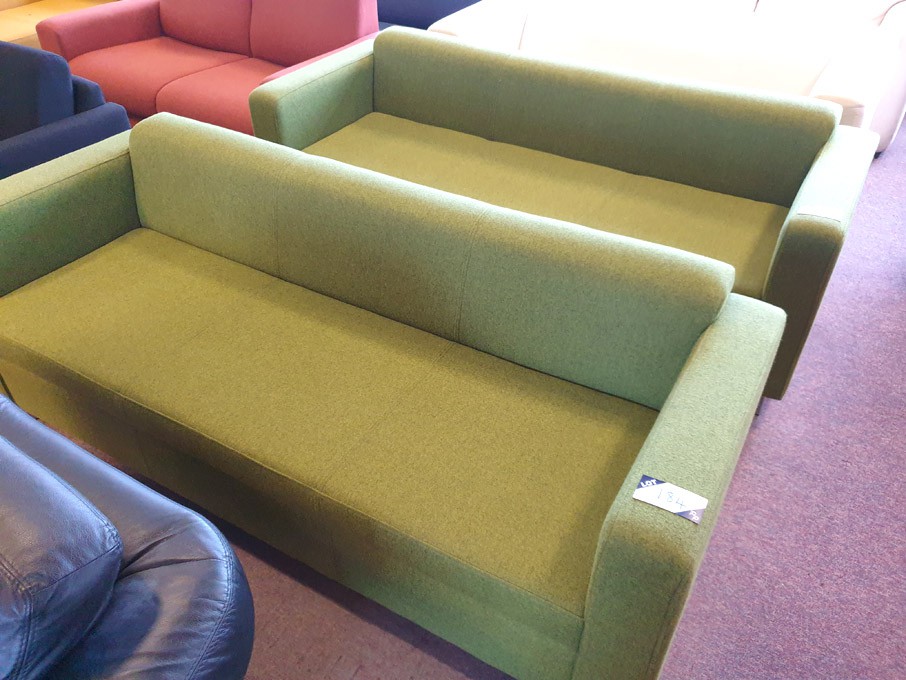 2x green fabric upholstered 3 seater sofas, 1900x7...