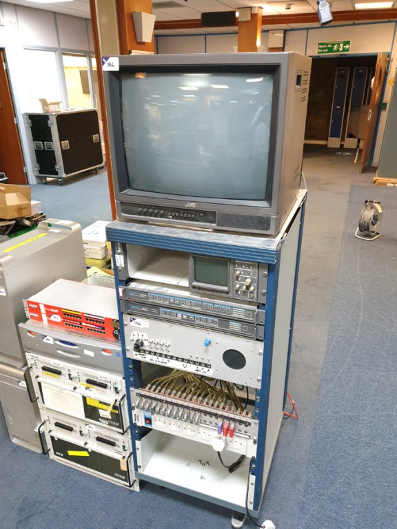 Mobile studio rack inc: various JVC TM-2100E CRT m...