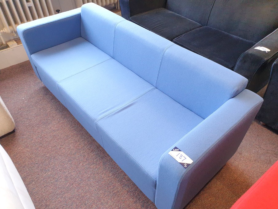 Blue fabric upholstered 3 seater sofa, 1900x700mm