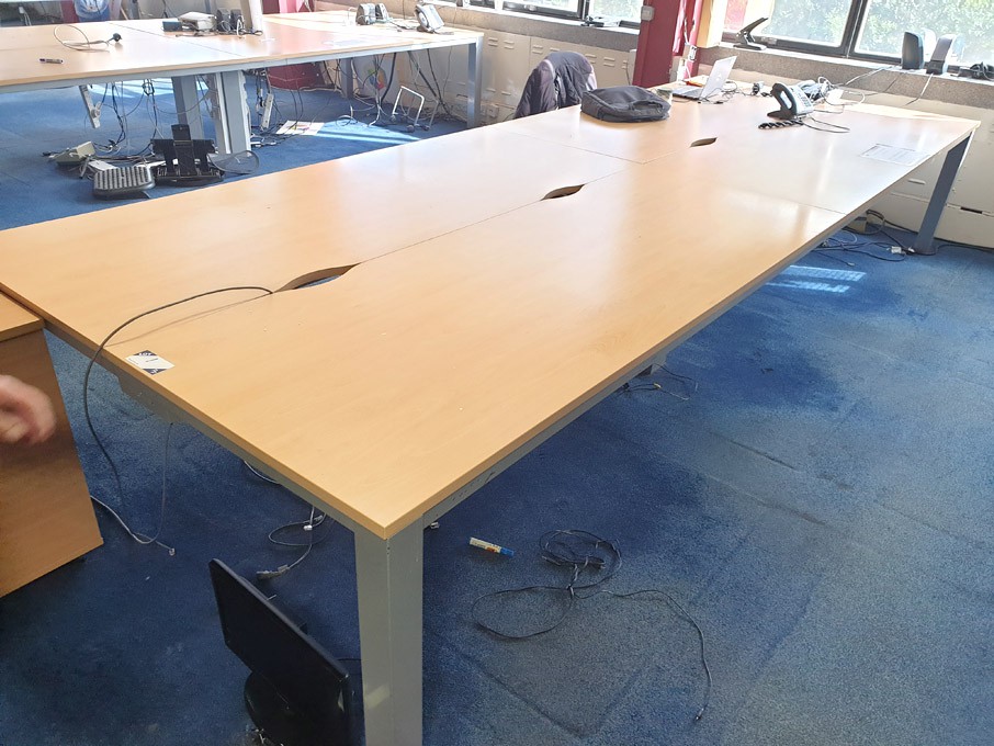4 station maple top, grey metal frame tables, 2200...